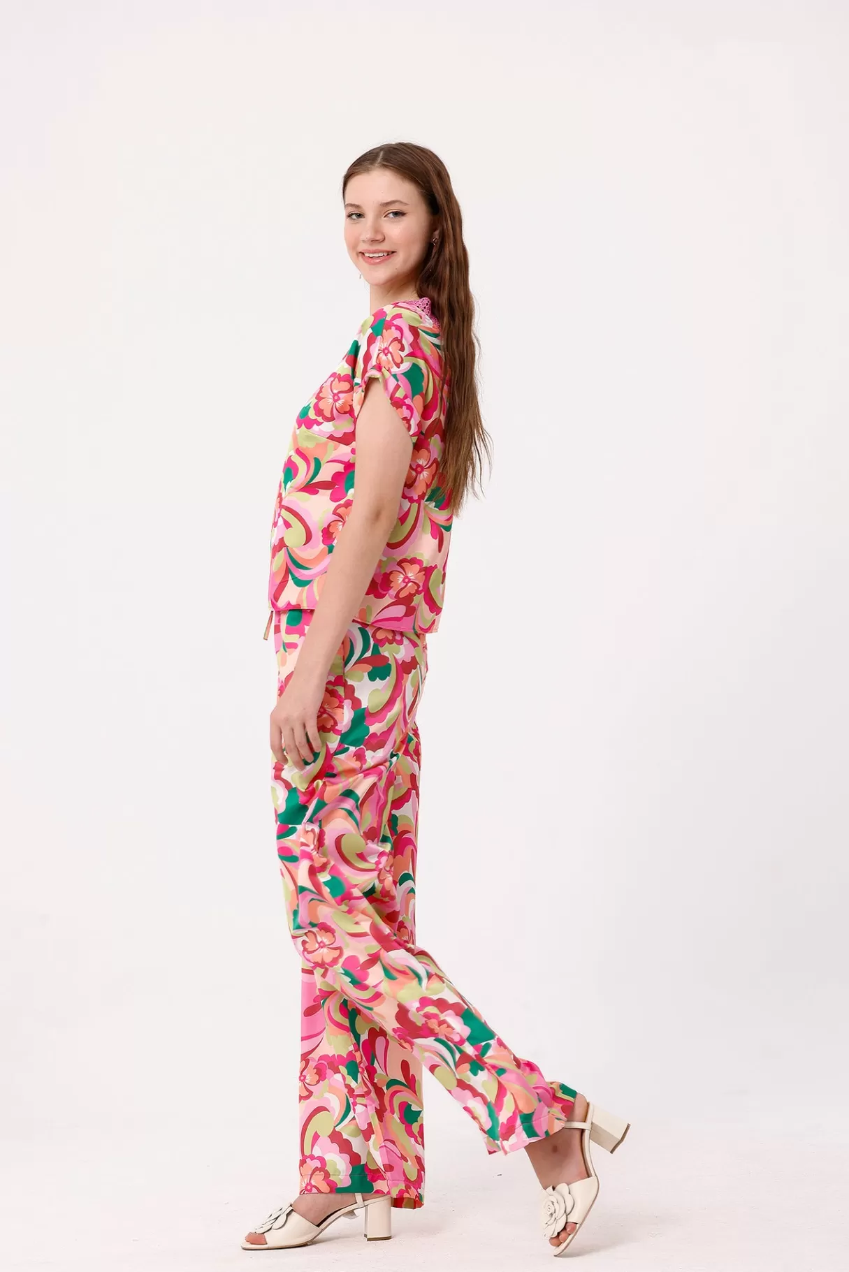 NAF NAF Pantalons^Pantalon Seventies ImprimeRose
